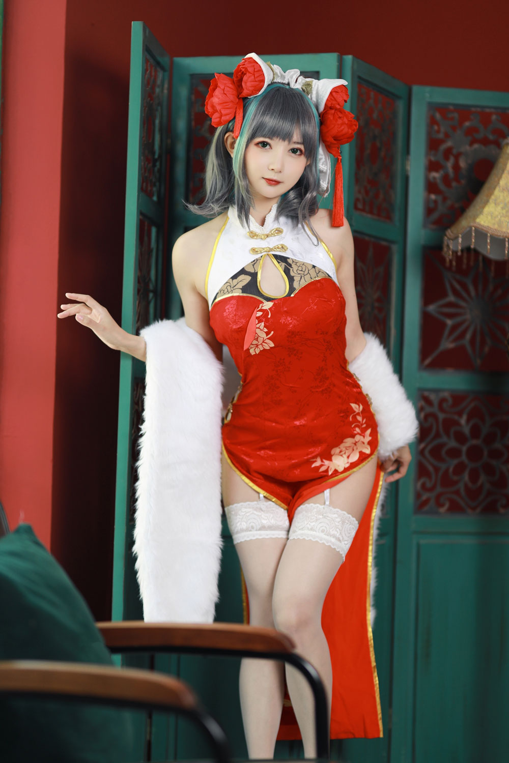 51酱COSPLAY《碧蓝航线》柴郡新春旗袍