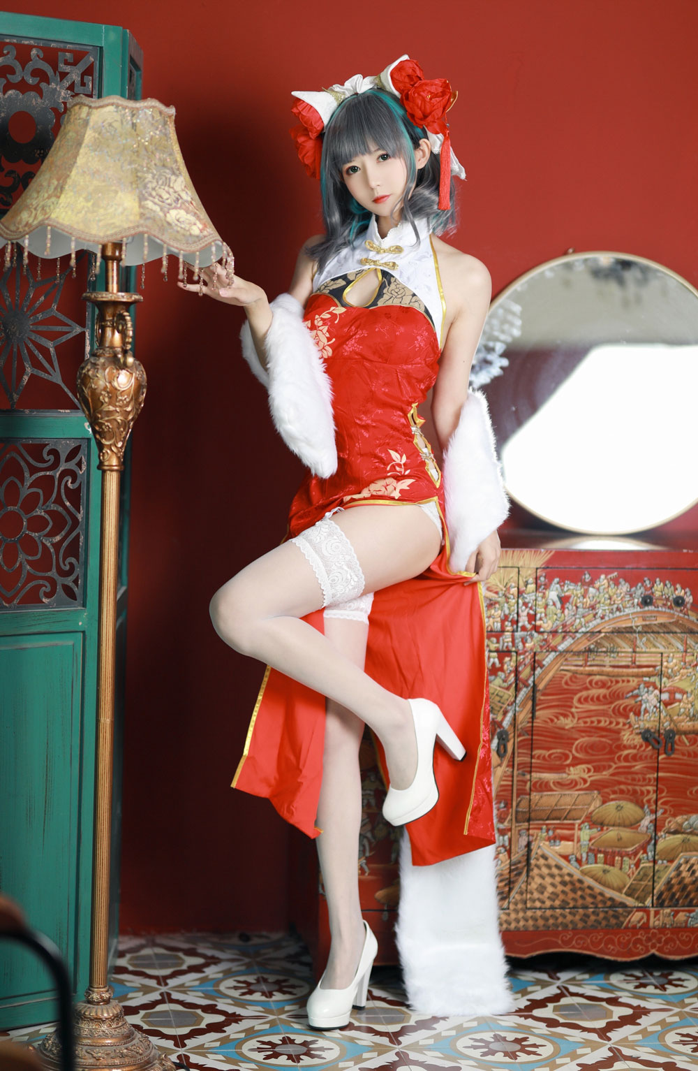 51酱COSPLAY《碧蓝航线》柴郡新春旗袍